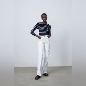 Zara navy and white striped knit top